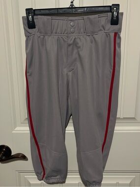 adidas Kids Gray Baseball Pants with Red Side Stripes